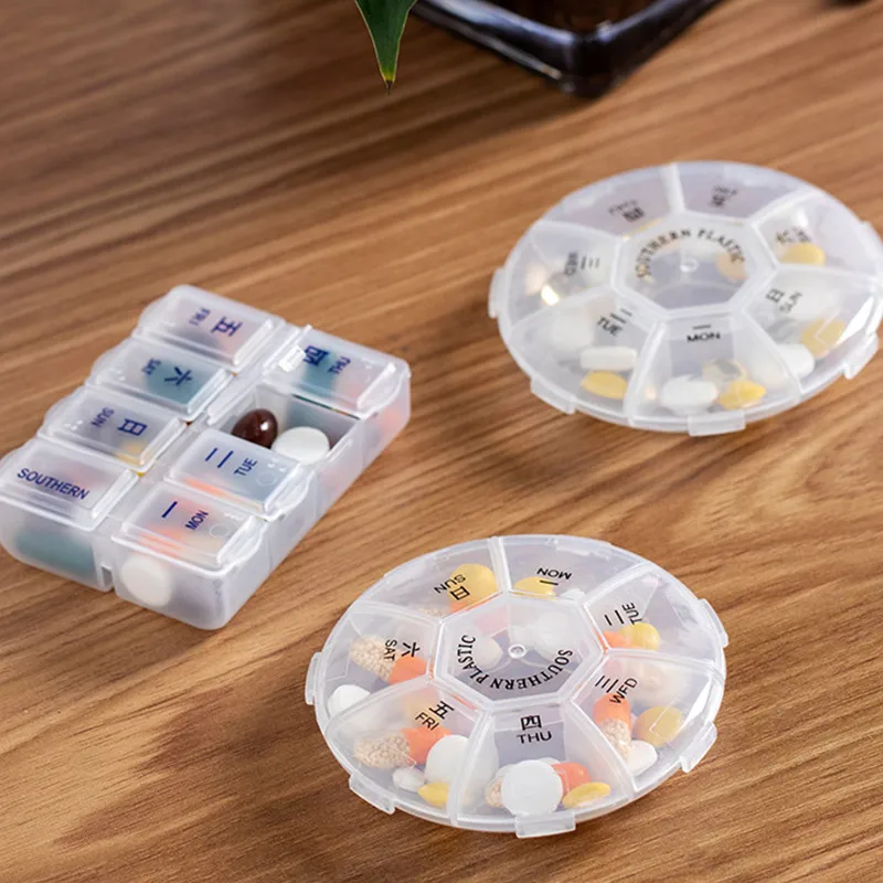 

Pill Case Medicines Pills Cutter Splitter Plastic Tablet Storage Box 7 Days Portable Pill Dispenser Organizer Container Weekly