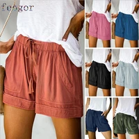 feogor womens shorts plus size shorts 2021 summer new style printed high waist straight shorts women casual pants