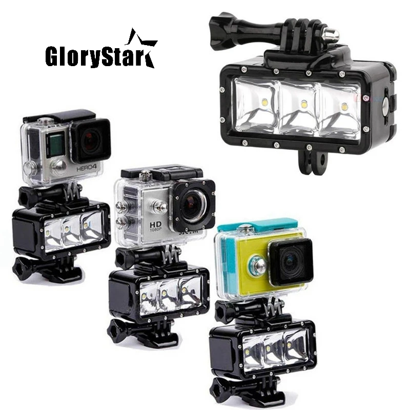 

GloryStar FlashLight lamp Underwater Diving Waterproof LED Flash Video Light Mount For GoPro SJCAM SJ4000 H9 H9R xiaomi yi OSMO