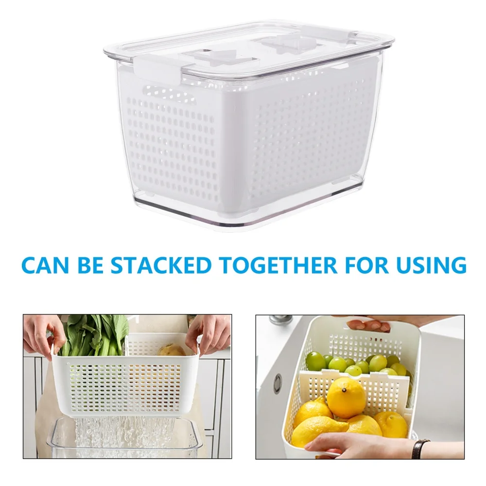 

1 Pc Refrigerator Sealed Food Storage Box 2 Compartment Drain Vegetable Box