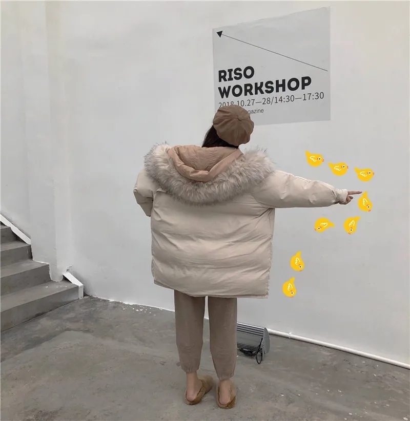 

Make the winter in the new long loose hooded thickening heavy hair bread cotton-padded jacket coat female cotton-padded clothes