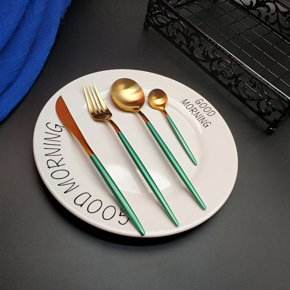 4PCS Горячая 18/10 Синий Серебряный столовые приборы из нержавеющей стали столовый набор золотой столовые приборы ложки и вилки cutipol наборы столовые приборы набор столовых приборов столовый набор приборов - Цвет: 4PCS