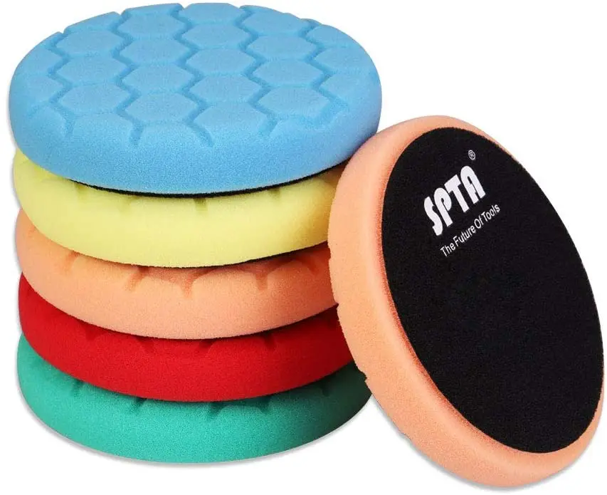 

SPTA 5Pcs 165mm Face for 150mm Backing Plate Hex Logic Polishing Sponges Saving Wax Replaceable Car Polishing Pad Foam Set