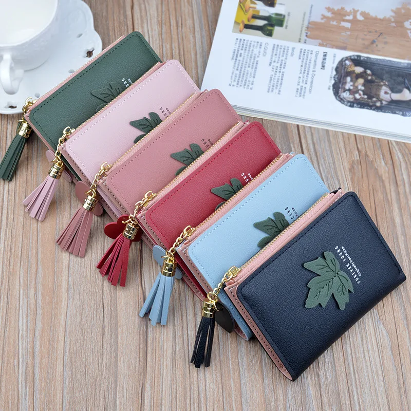 

2019 Fashion Tassel Women Wallet for Credit Cards Small Luxury Brand Leather Short Womens Wallets And Purses Embroidery W384