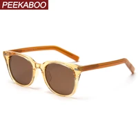 peekaboo uv400 polarized sunglasses for men korean style tr90 frame square glasses for women acetate transparent yellow brown