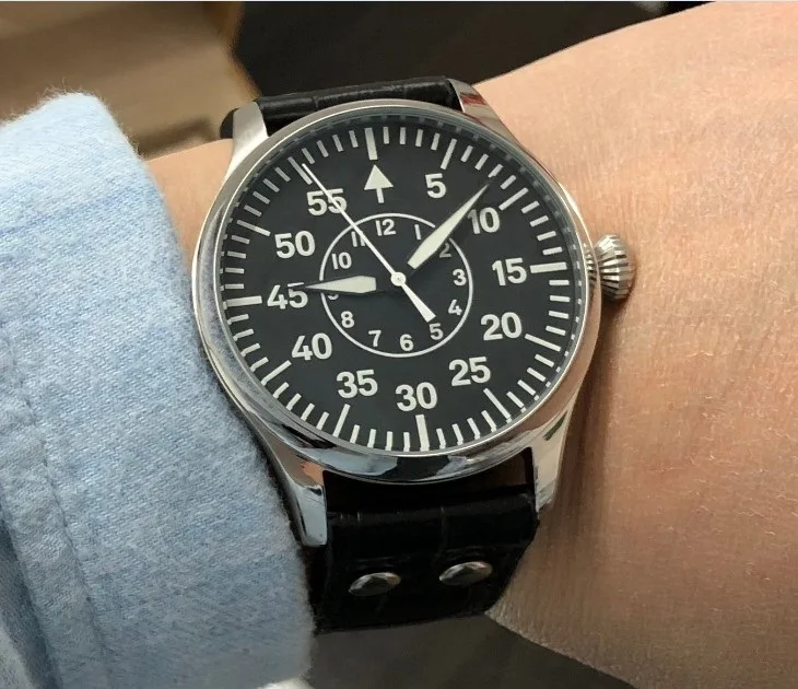 Мужские зеленые светящиеся кварцевые часы-пилот с черным циферблатом, 44 мм