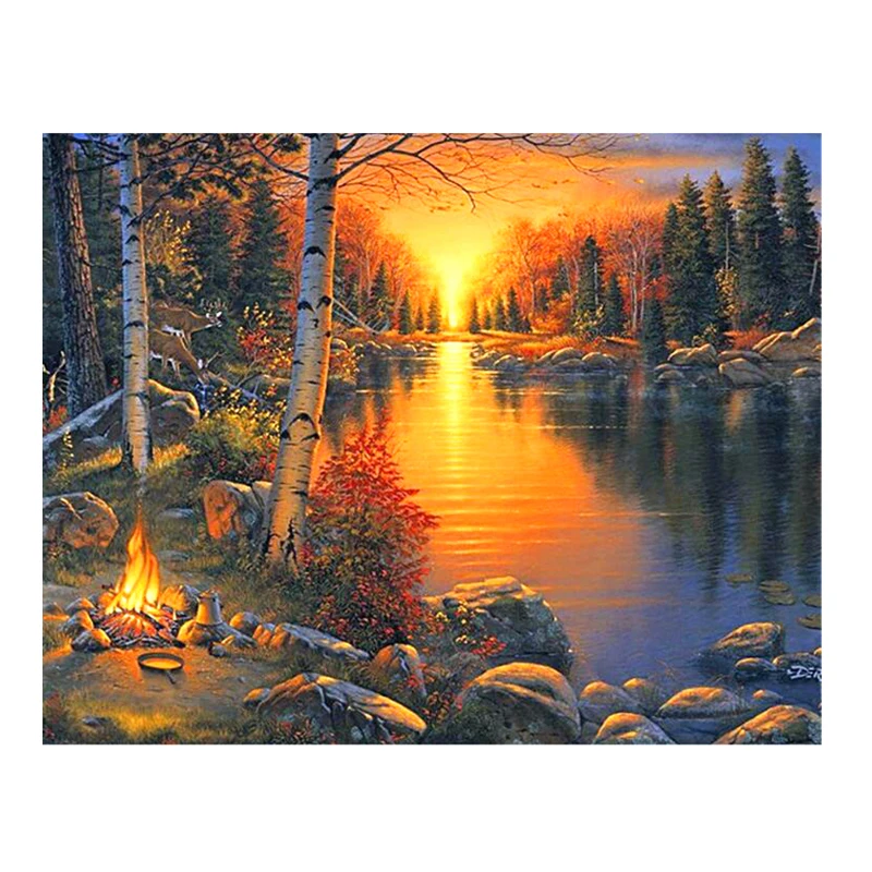 

5D DIY Diamond Painting "Landscape Sunset Lake" Embroidery Full Round Diamond Cross Stitch Rhinestone Mosaic Painting Decor Gift