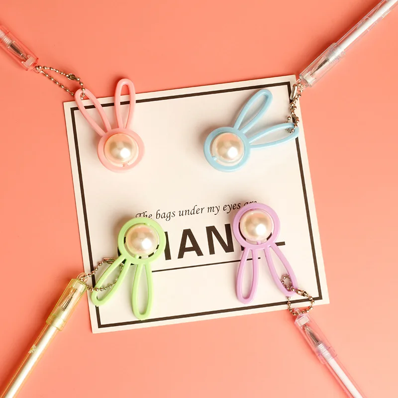 

36 pcs/lot Creative Rabbit Pearl Pendant Gel Pen Cute 0.5mm black Ink Signature Pens Promotional Gift Office School Supplies