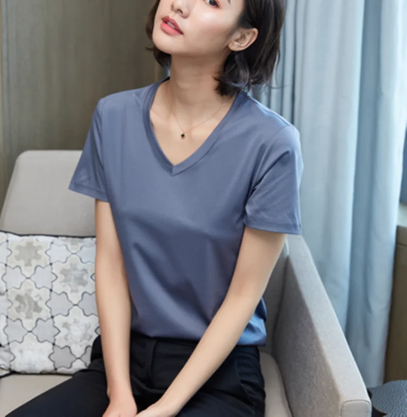 Белая футболка женская тонкая с коротким рукавом нижняя рубашка летняя