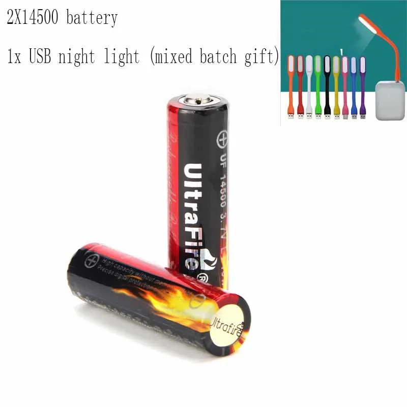 Ultrafire 14500 аккумулятор 900 мАч 3,7 в литий-ионный перезаряжаемый аккумулятор, фонарь, зарядное устройство, аккумулятор, luz USBLED ночной Светильник - Цвет: 2 PCS
