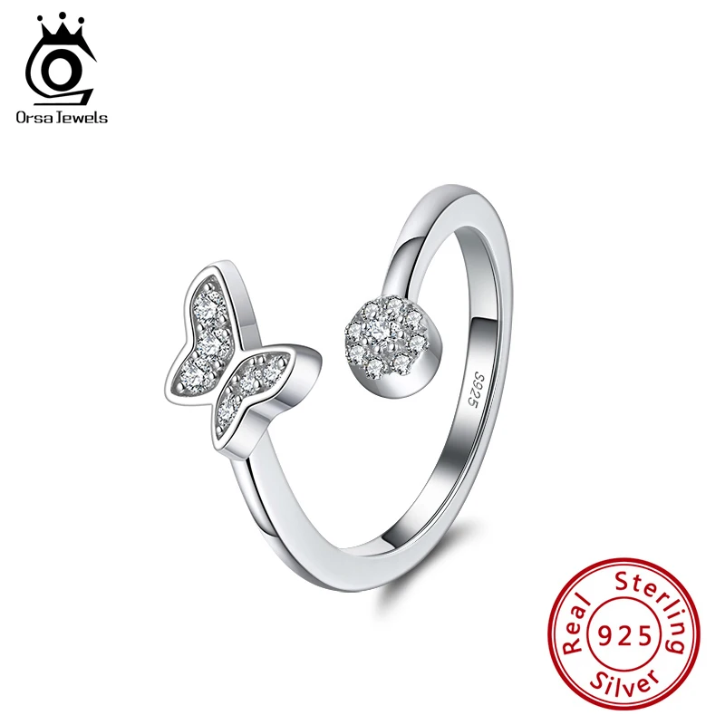 

ORSA JEWELS Real 925 Silver Ring Zirconia Butterfly Daily Wear Rings for Girl Office Lady Silver 925 Jewelry Anillos Mujer SR255