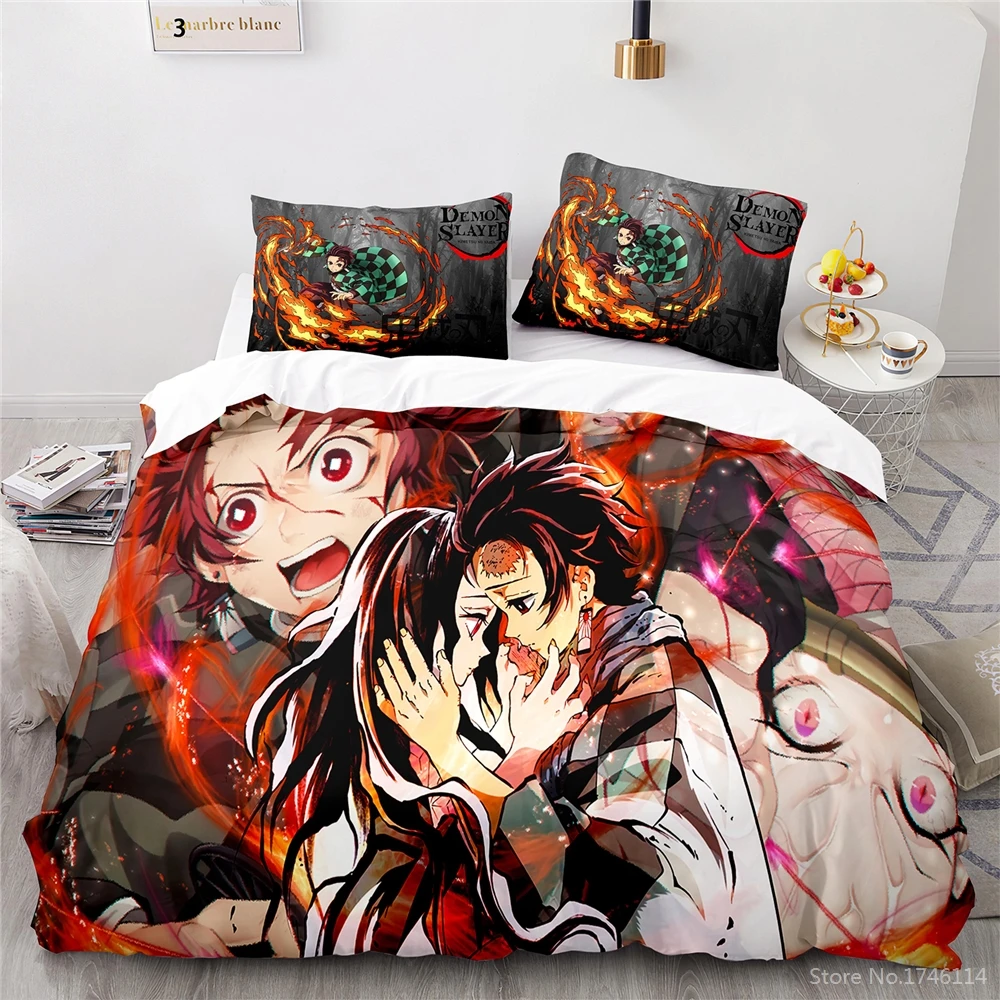 

Anime Demon Slayer Bedding Set Twin Full Queen King Size Kids Adults Cartoon Duvet Cover Set Bedclothes for Home Bedroom Decor