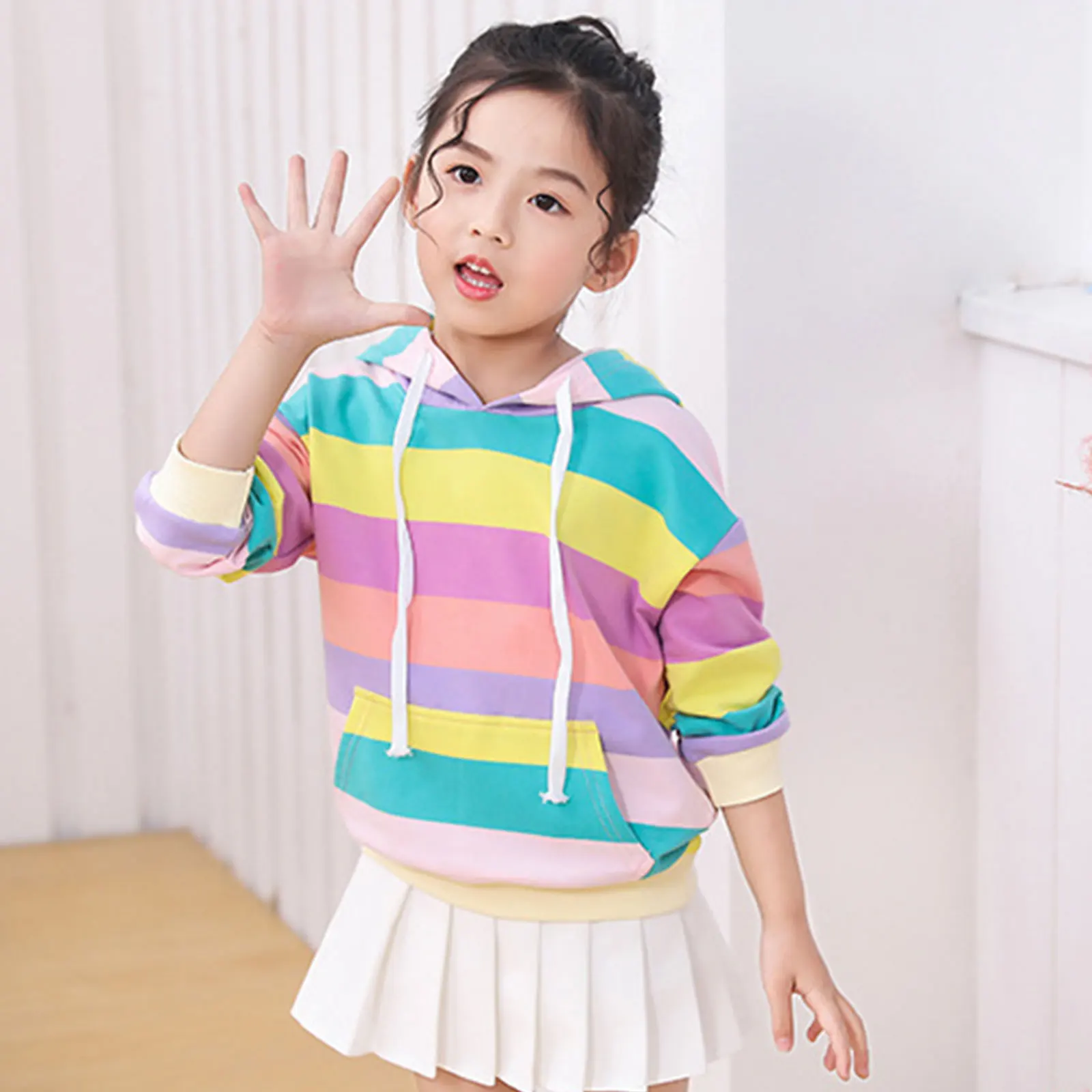 

Толстовки для девочек, свитшот, детская одежда на весну и осень, Детские худи в радужную полоску, Модный свитшот, худи в радужную полоску