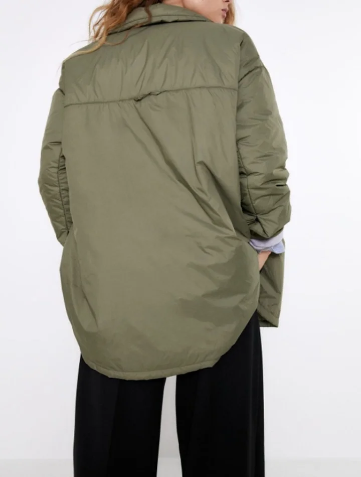 

Women's new patch bag hem side split button Lapel cotton shirt coat