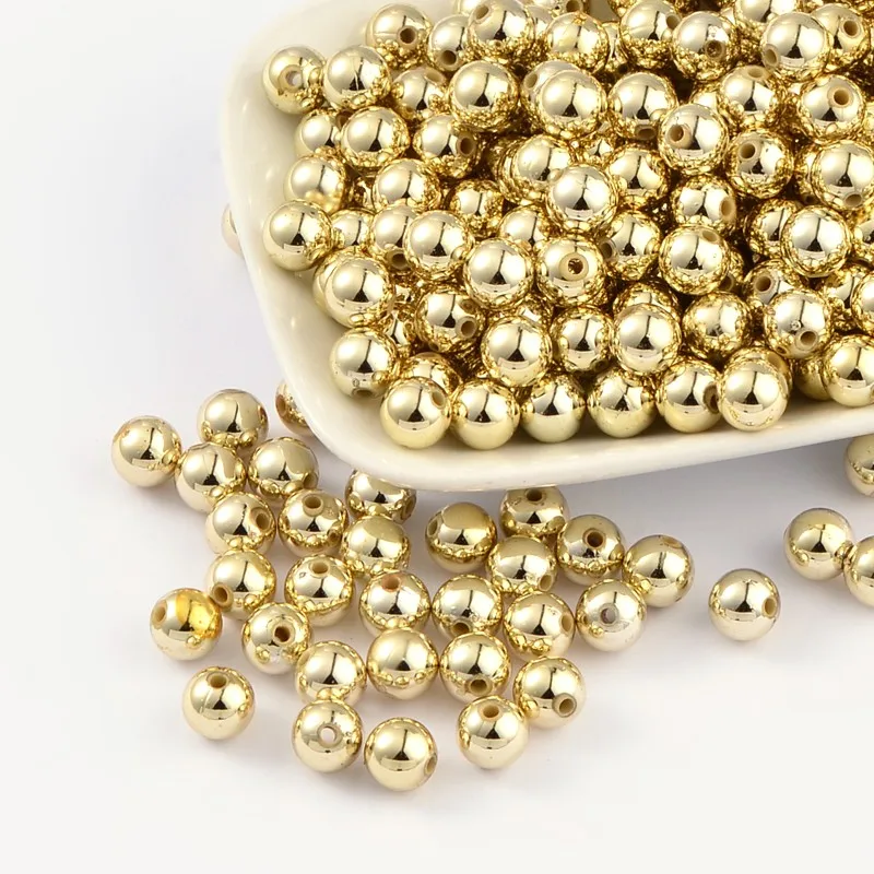 

Celebrations Mardi Gras Beads electroplated acrylic beads round gold diameter about 8mm, hole 1.5mm, about 2000pcs/500g