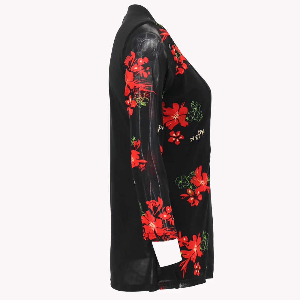 YTL Женская винтажная блузка с цветочным принтом рубашка длинным рукавом сетчатая