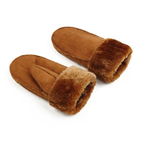 Camel Осенне-зимние женские перчатки, одноцветные перчатки на меху, кожаные теплые перчатки - Цвет: Camel