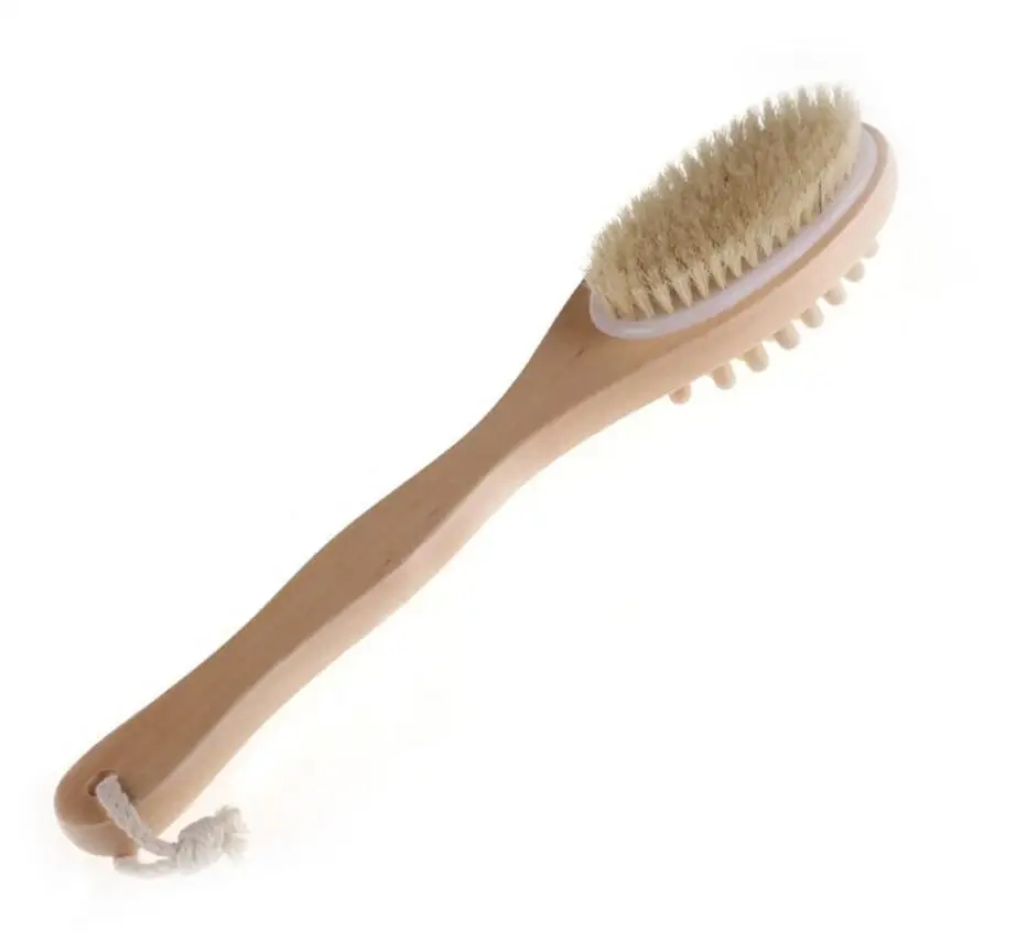 

35cm 2 in 1 Natural Mane Body Massage Brush Wash Basin Long Handle Wooden Spa Shower Shower Bath Wood Massager