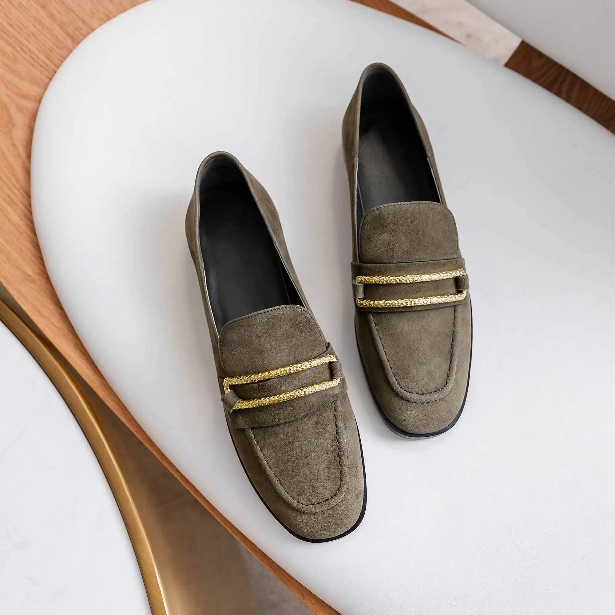 Туфли Krazing pot из мягкой натуральной кожи флоковые лоферы с металлическим