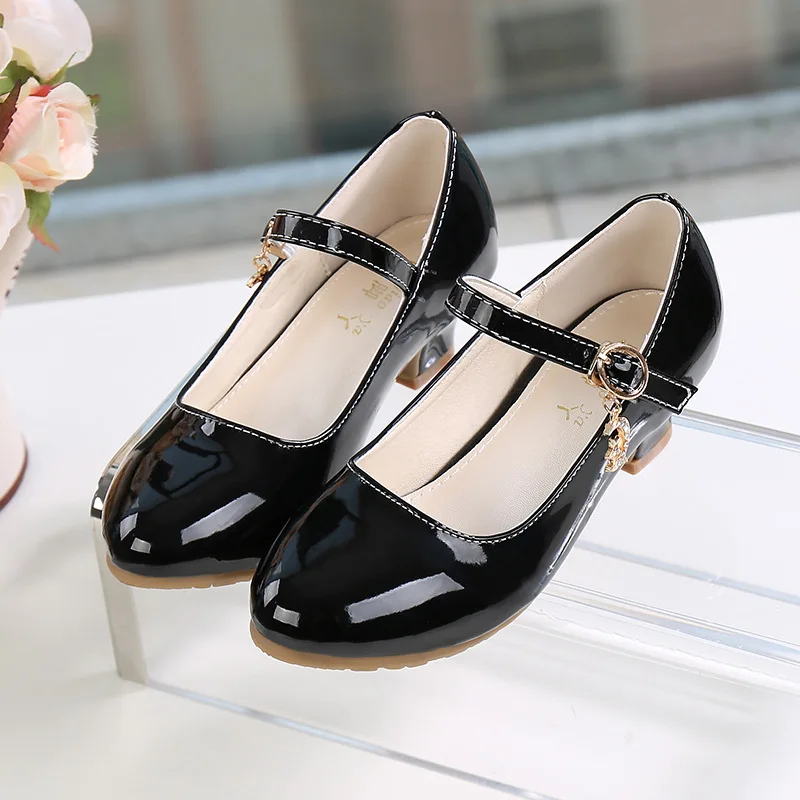 Children Girls Leather Shoes White Princess High Heel Shoes For Kids Girls Performance Dress Student Show Dance Sandals 26-41