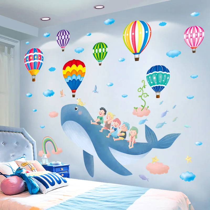 

[shijuekongjian] Whales Animal Wall Stickers DIY Hot Air Balloons Mural Decals for Kids Rooms Baby Bedroom House Decoration