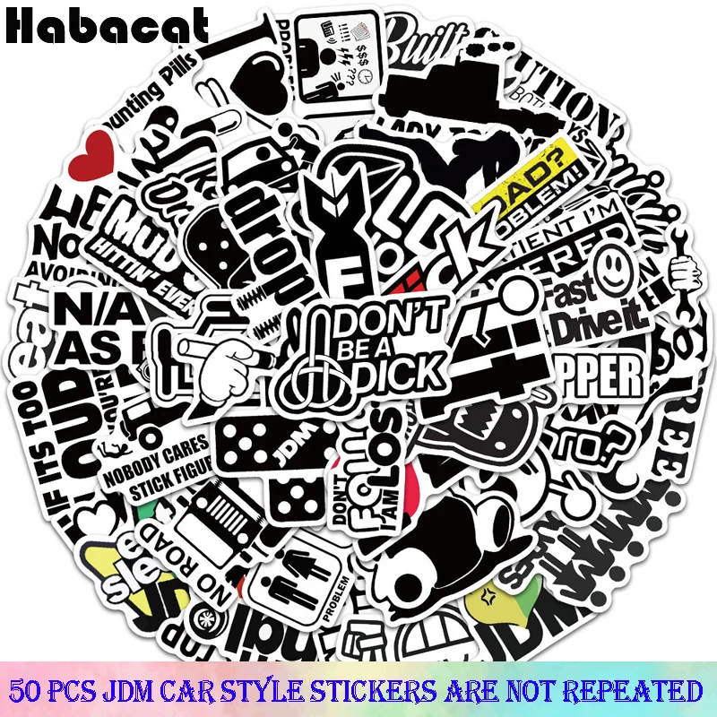

10/50 шт. черно-белые аниме наклейки JDM культура мультфильмы наклейки для мотоцикла телефона скейтборда ноутбука багажа наклейки игрушки