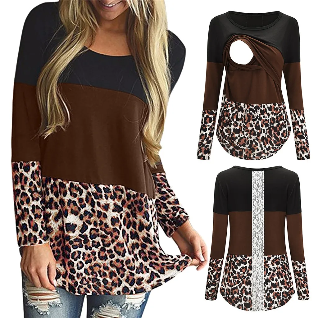 Женская блузка с леопардовым принтом длинным рукавом|Футболки| |