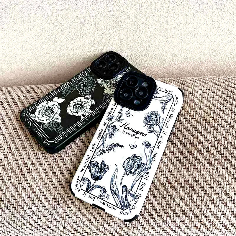 art retro black white flowers soft silicone phone case for xiaomi mi poco x2 f2 m3 pro f3 11 lite 11i 5g shockproof square cover free global shipping