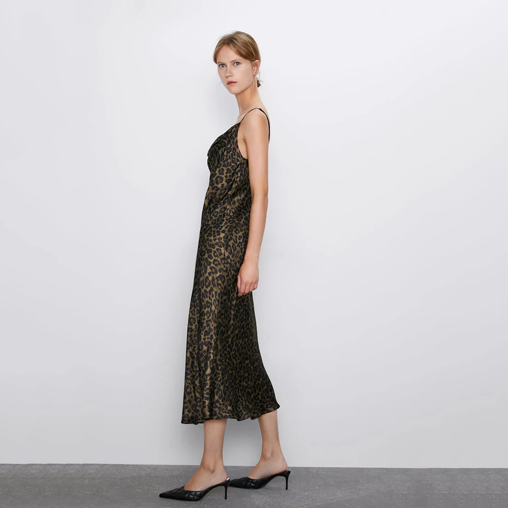 Женское платье с драпировкой ZA леопардовое регулируемым ремешком и