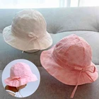 Милая Детская шляпа с бантиками; Летняя детская Панама для маленьких девочек; Дышащая мягкая хлопковая шляпа для детей; Шляпа от солнца в рыбацком стиле; Пляжная шапка