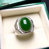 cynsfja new real certified natural hetian jade jasper mens rings 925 silver lucky amulets russian green jade gemstone jewelry