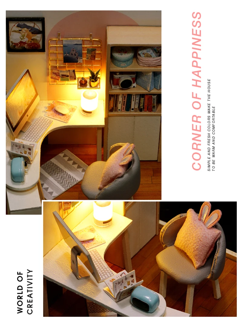 DIY миниатюры кукольный домик Миниатюрный Кукольный домик Модель 3D деревянная игрушка мебель Каса со светодиодный игрушки для детей подарок на день рождения QT025