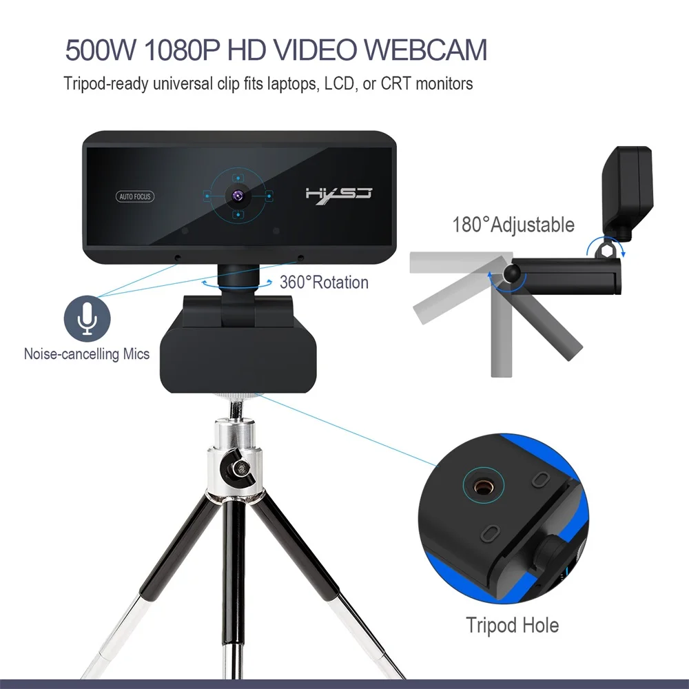 HXSJ S3 5MPs веб камера с автофокусом HD 1080P со встроенным микрофоном Компьютерная