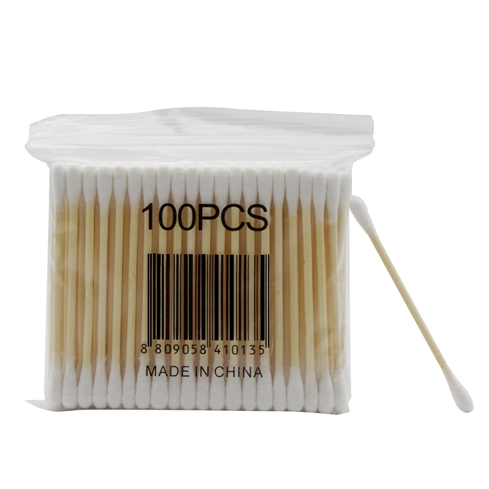double100pcs 10*100 шт/упаковка, двойная насадка, ватные палочки, деревянная палочка, ватный шарик, чистящее средство для снятия макияжа с ушей, коробка для макияжа, ватная асептическая палочка - Цвет: double100pcs