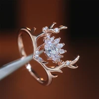 fashion elk women ring rose gold color cute antler crystal zirconia christmas party present accessories new design