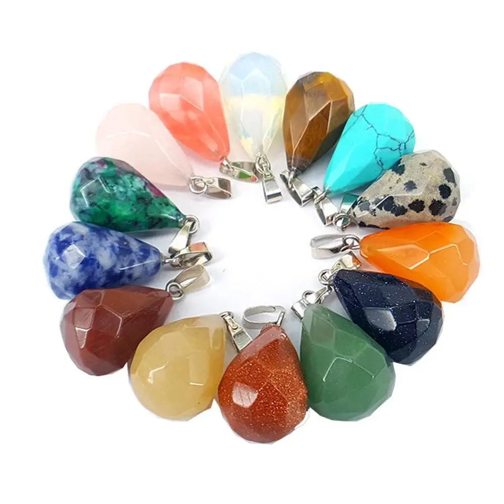 Натуральный каплевидный граненый кварцевый кулон с кристаллами капли воды