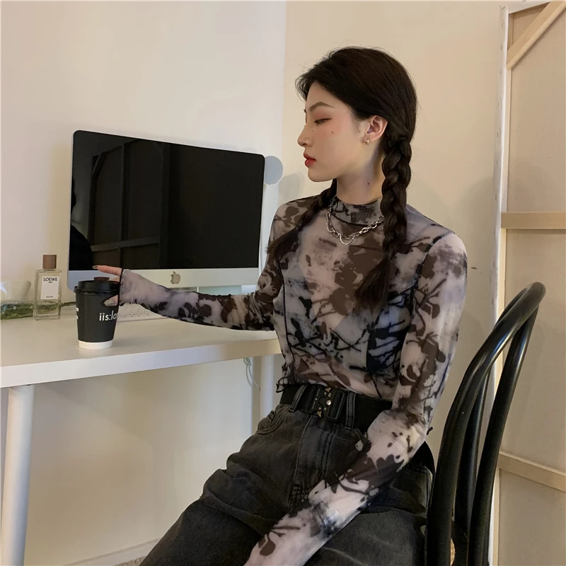 

Cheap wholesale 2021 spring summer new fashion casual see through woman t-shirt lady beautiful nice women Tops female Vy1471