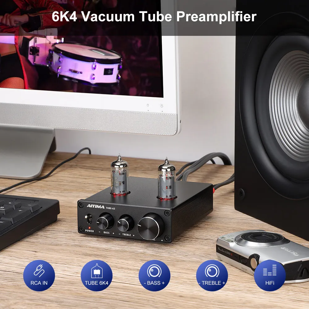 

AIYIMA 6K4 Tube Amplifier Bile Preamplifier HIFI Preamp Treble Bass Adjustment Audio Preamplifier DC12V For Home Theater