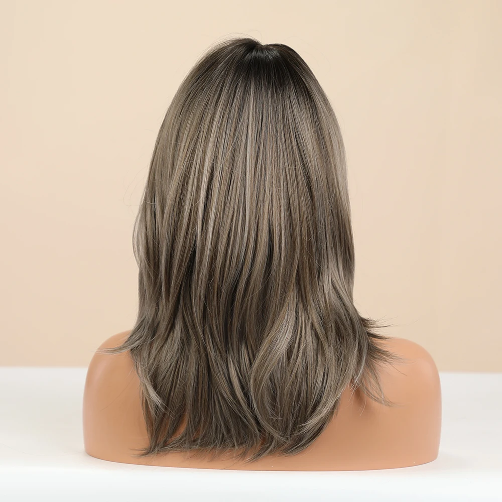 Парик из синтетических волос Блонд единорог Бобо с челкой прямые волосы темные