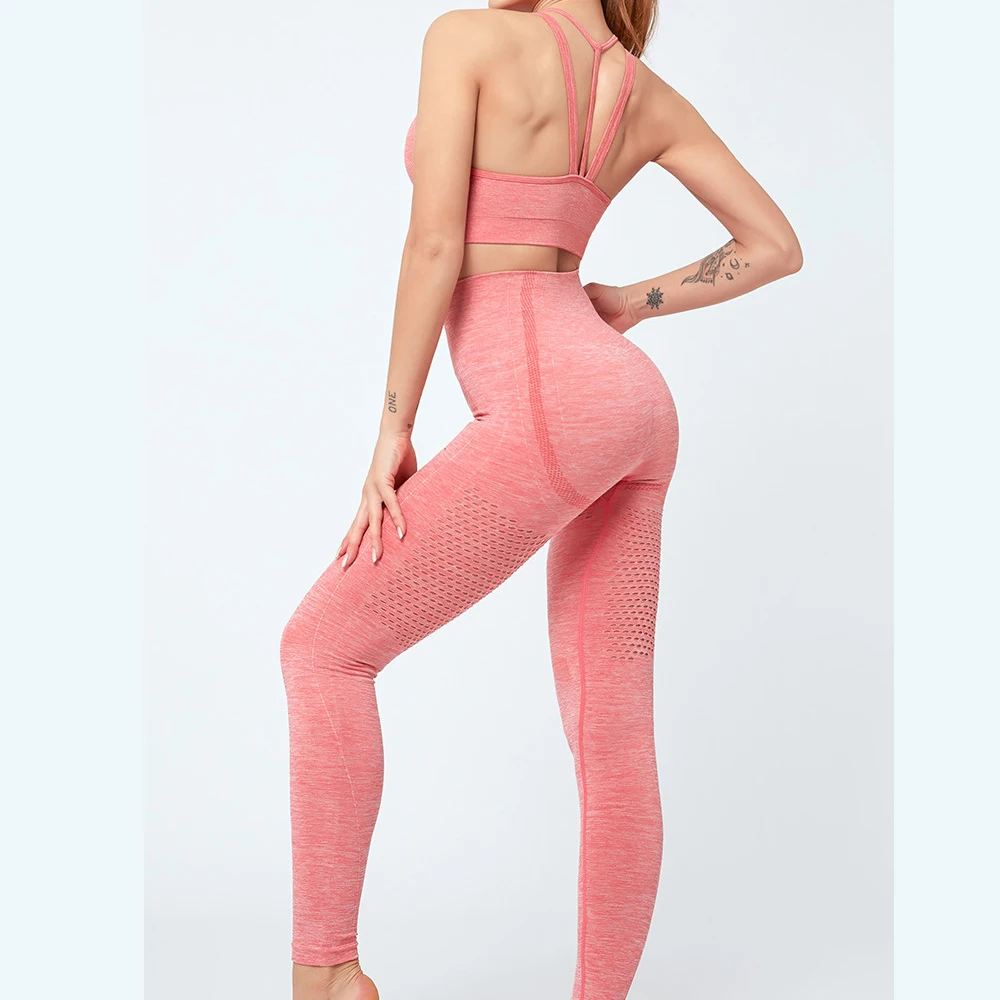 Женский бесшовный комплект для занятий йогой спортивный бюстгальтер и леггинсы