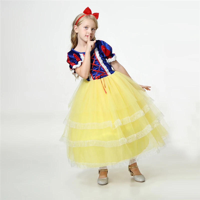 Children Snow White Dress Up Halloween Costume Girls 6 Layers Puff Sleeve Tiered Ruffle Kids Corduroy Ceremony Dresses | Детская одежда