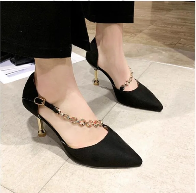 Женские босоножки на шпильках с острым носком пряжкой в Корейском стиле лето