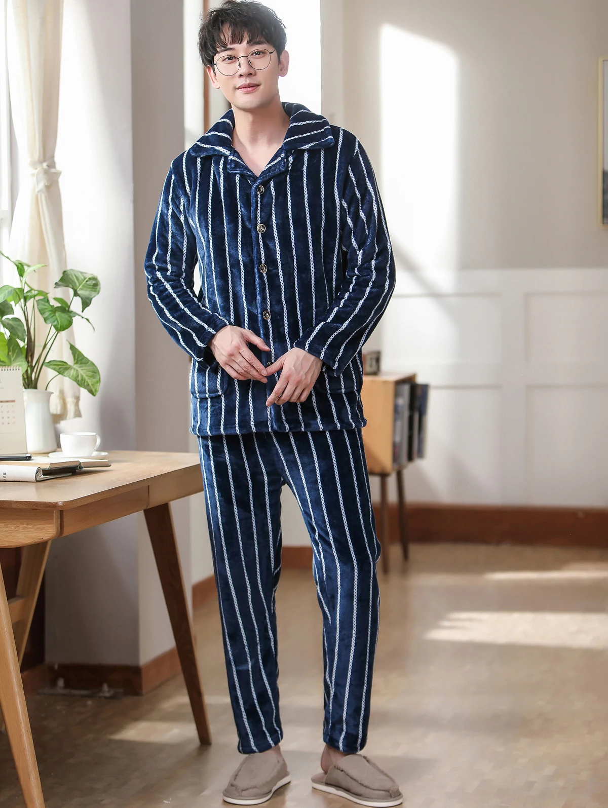 Men's Winter Thicken Flannel Pajamas Sets Male Long Sleeve Pajamas Plus Size Pijama Sleepwear Homewear Teenager Casual Pyjamas