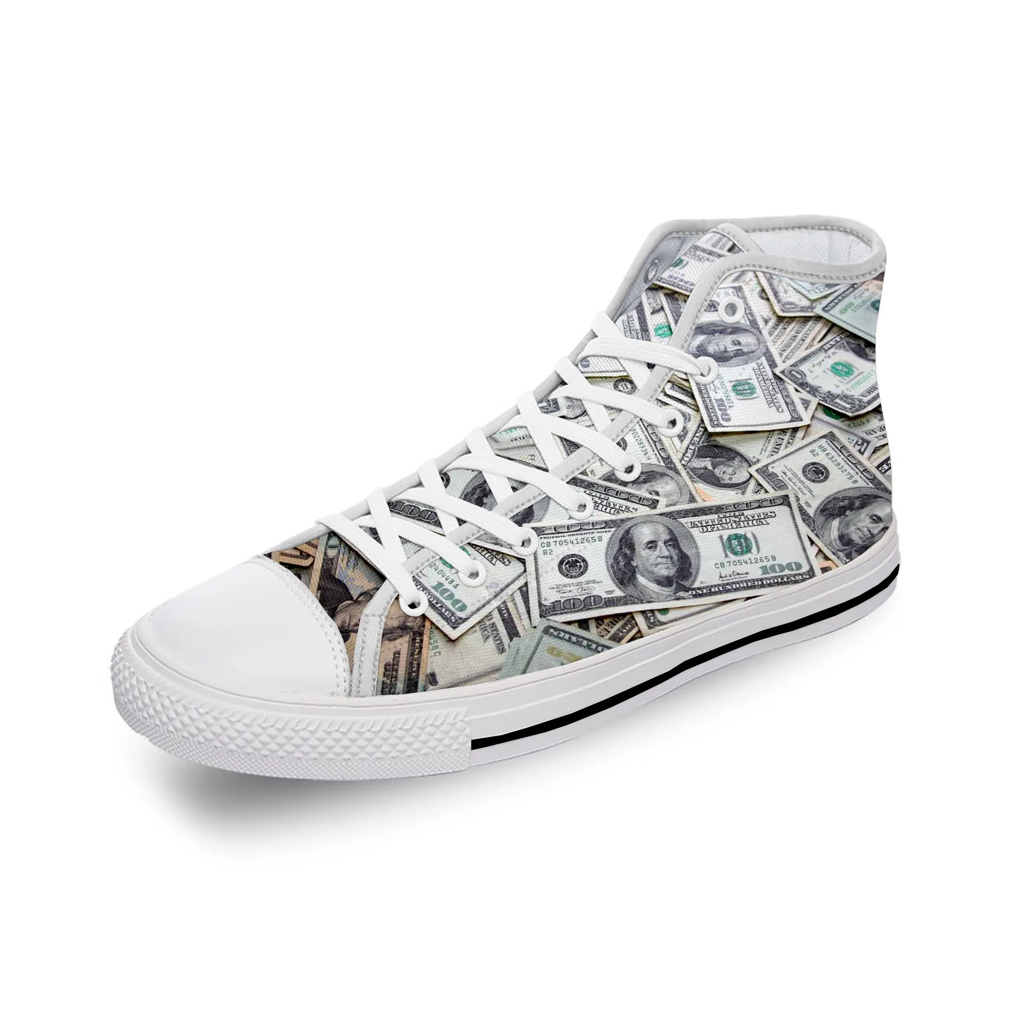 

Gothic Dollar Dollars Money Anime White Cloth Fashion 3D Print High Top Canvas Shoes Men Women Lightweight Breathable Sneakers