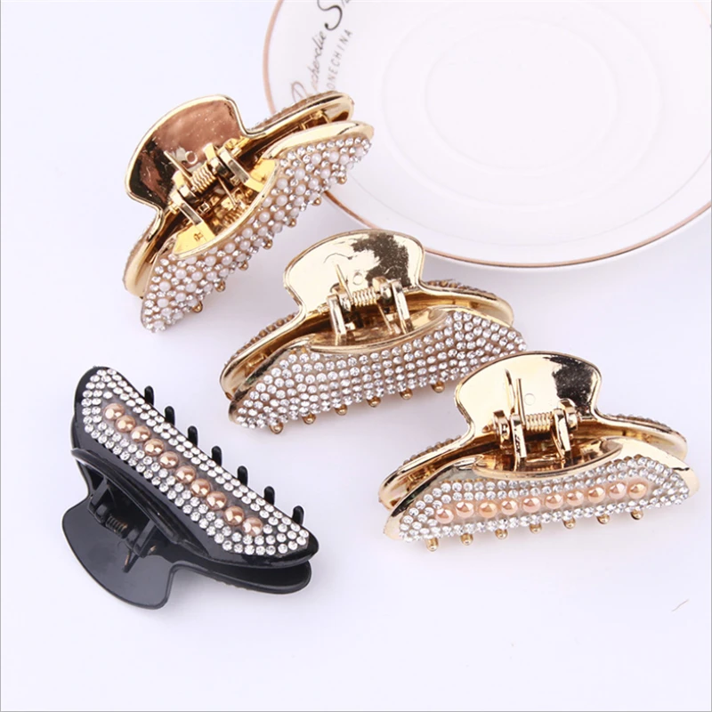

New Fashion Geometric Hair Claw Clamps Rhinestones Hair Moon Shape Hair Claw Clip Hairpin Hair Accessories For Women Girls