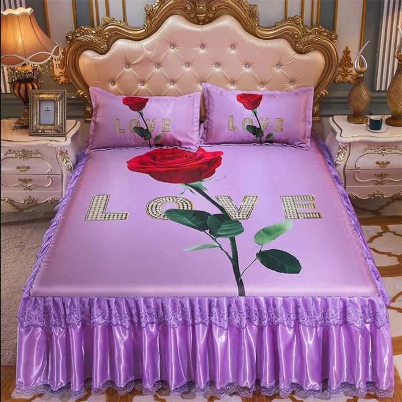 

Thicken High Quality Bed Skirt Home Textile Bedding 3pcs/set(1Bed Skirt + 2pcs Pillowcase) Bed Sheet King/Quee Bedspread F0557