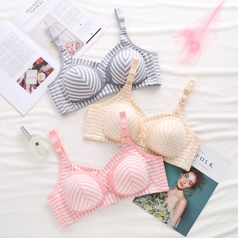 Woman Fashion Striped able push up bra Pure Cotton Comfortable Ventilation Sexy Lace Seamless Underwear bras for women linge BR3