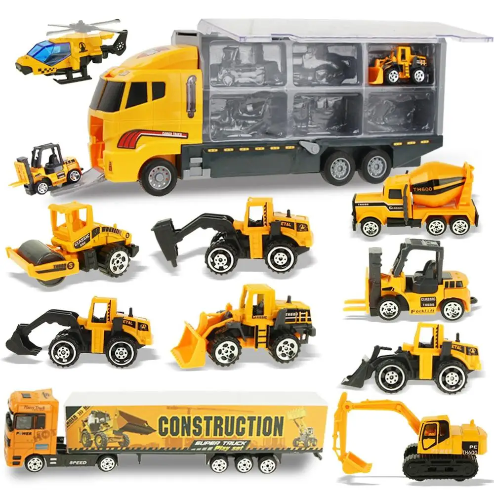 

11PCS Mini Car & Storage Truck Alloy Diecast Car Engineering Excavator Toys Vehicles Truck Car Model Gift For Kids Boys