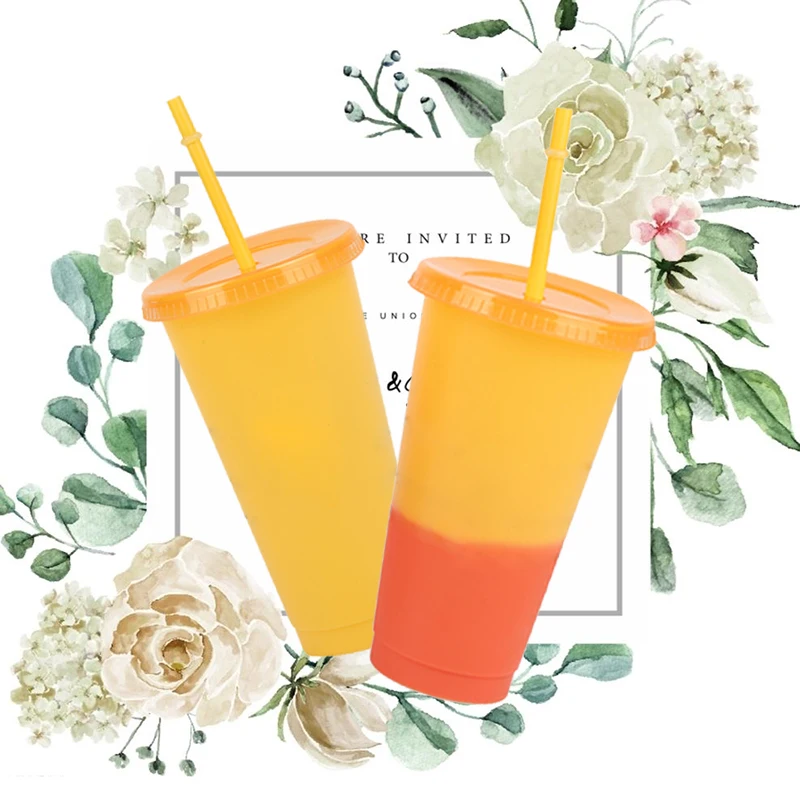 

5pcs/set Magic Plastic Cup For Cold Water Color Changing Tumbler Discoloration Reusable Cup With Straws Creative Water Drink Cup
