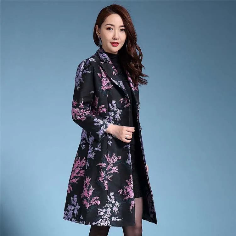 Тренчкот женский жаккардовый с круглым вырезом большие размеры S-4XL 2021 | Женская